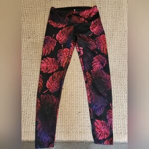 Noli Pure Barre Black / Red / Pink Palm Leaves Leggings - Large